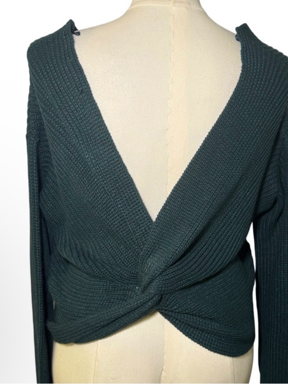 Fashion nova green V-Neck knot back Women's Sweater